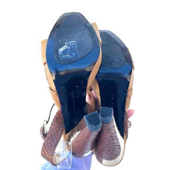 Barbara Bui Snake Ankle Strap Platform Heels Pumps Leather Tan 6 Size 36 - Picture 3 of 10